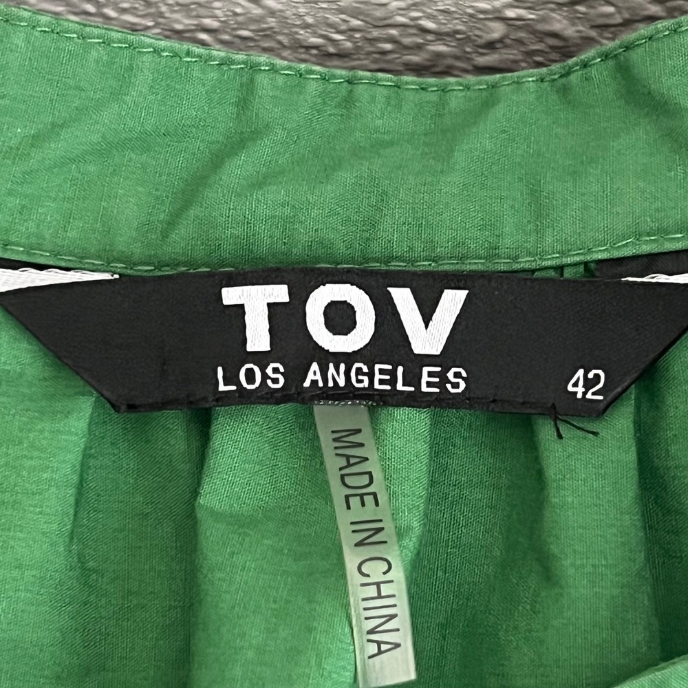 TOV Los Angeles Kelly Green Tiered Poplin Smock Mini Dress Size 42 US L - Picture 2 of 10